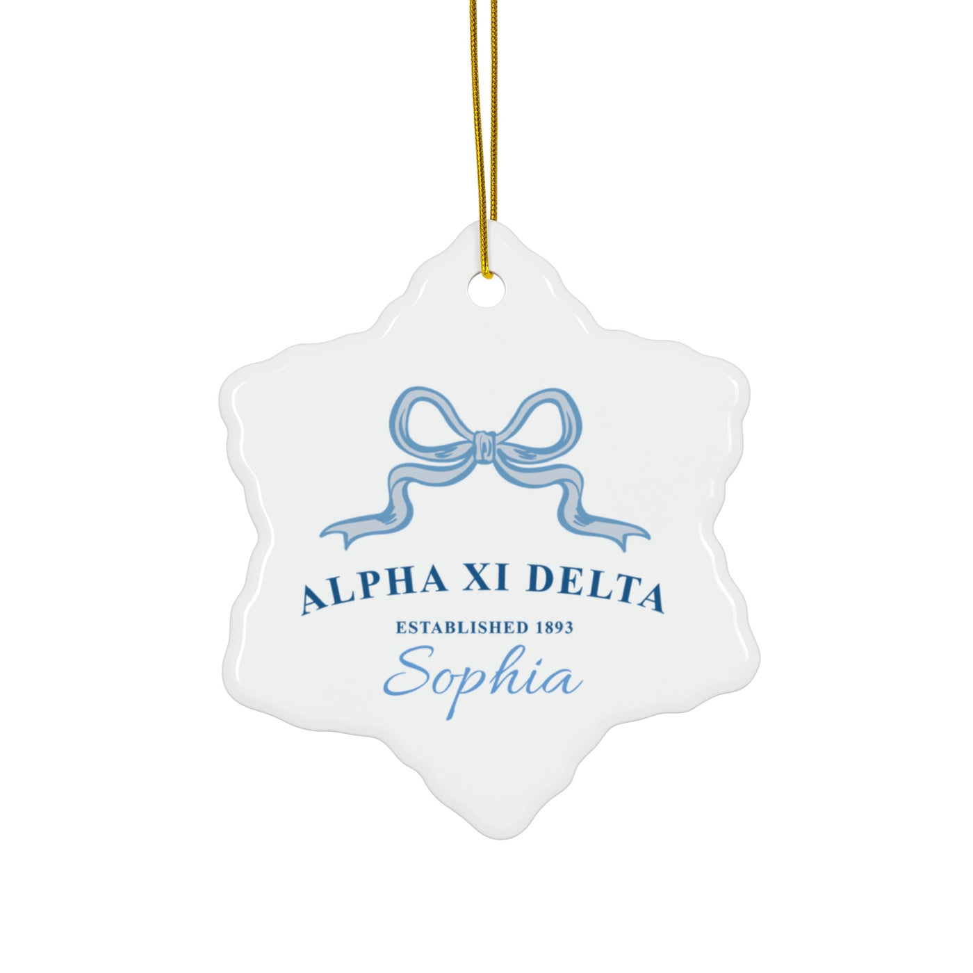 Alpha Xi Delta Customizable Trendy Ribbon Ornament Gift | Alpha Xi Holiday Christmas Gift | Sorority Ornament | Your Name