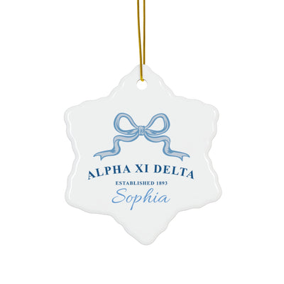 Alpha Xi Delta Customizable Trendy Ribbon Ornament Gift | Alpha Xi Holiday Christmas Gift | Sorority Ornament | Your Name