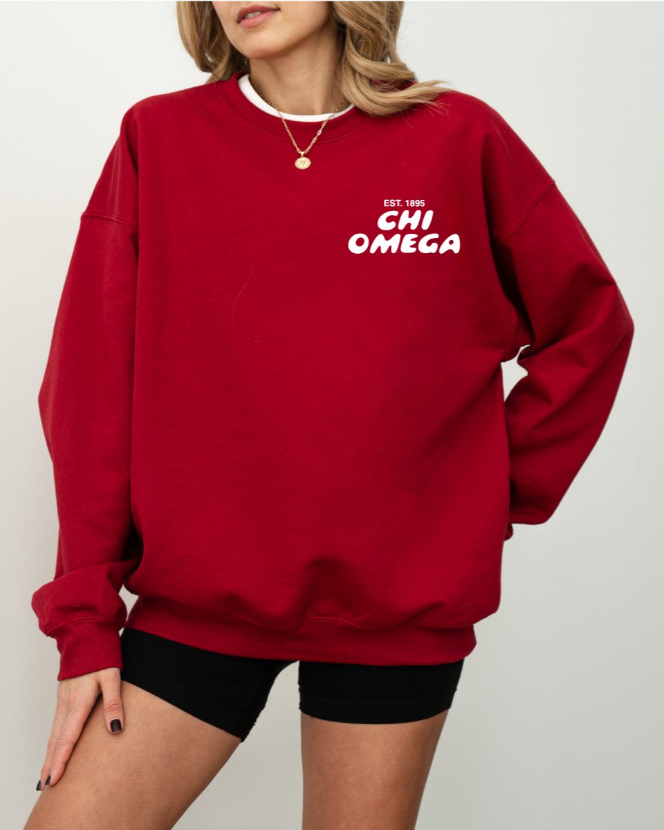 Chi Omega Bubble Font Sorority Crewneck Sweatshirt | Chi O Trendy Sweatshirt | Big Little Gift | Recruitment Gift