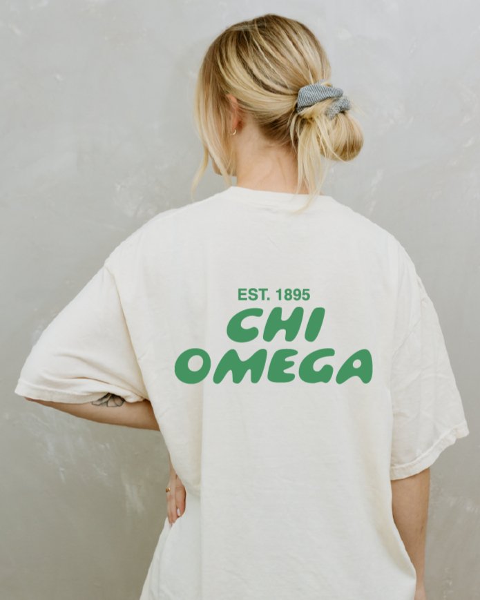 Chi Omega Bubble Letter T-Shirt | Chi O Trendy College Greek Custom Oversized Shirt | Big Little Sorority T Shirt Gift