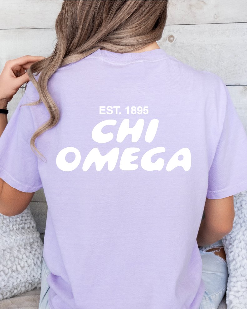 Chi Omega Bubble Letter T-Shirt | Chi O Trendy College Greek Custom Oversized Shirt | Big Little Sorority T Shirt Gift