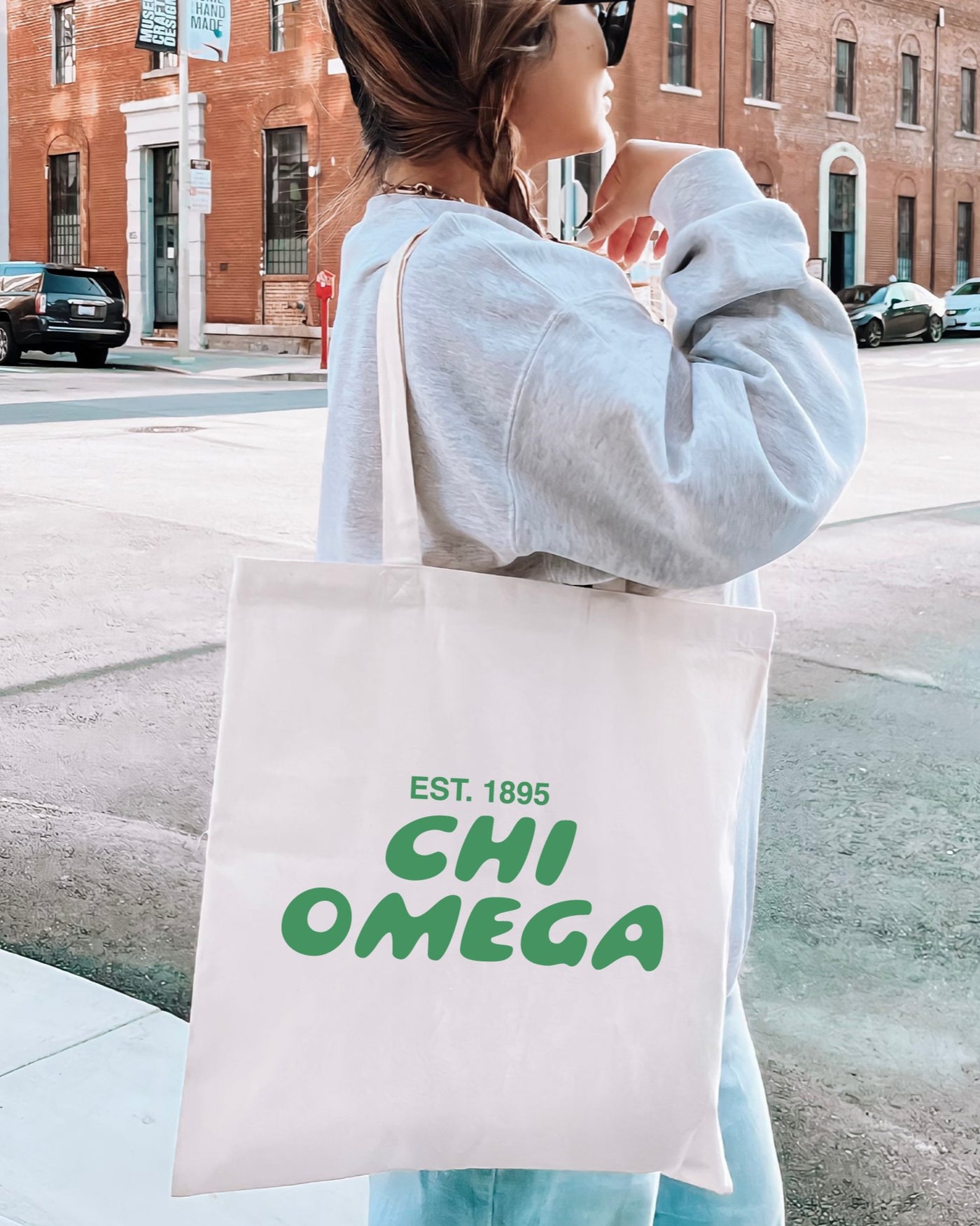 Chi Omega Bubble Text Trendy Tote Bag | Chi O College Sorority Beach Bag | Big Little Gift