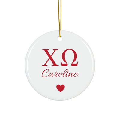 Chi Omega Customizable Trendy Red Letter Ornament Gift | Chi O Holiday Christmas Gift | Sorority Ornament | Your Name