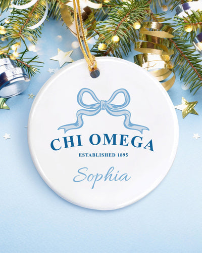 Chi Omega Customizable Trendy Ribbon Ornament Gift | Chi O Holiday Christmas Gift | Sorority Ornament | Your Name