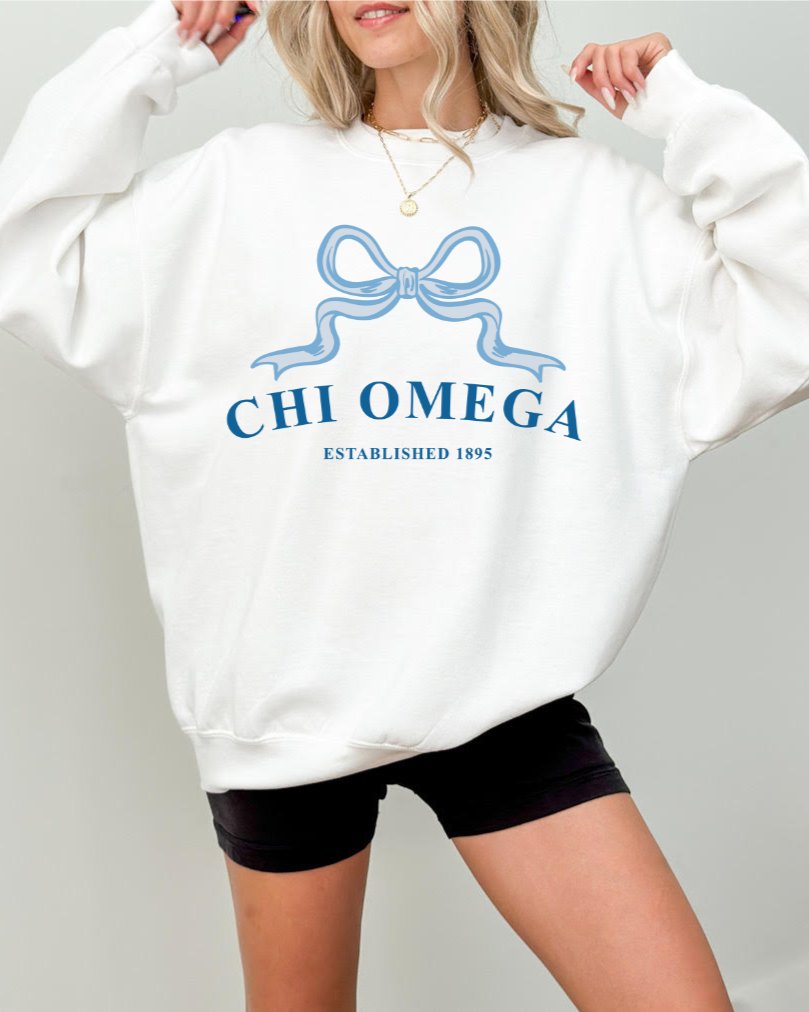 Chi Omega Ribbon Sorority Crewneck | Chi O Trendy Sweatshirt Big Little Recruitment Gift