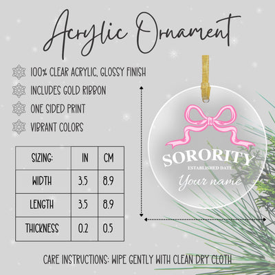 Chi Omega Sorority Clear Ribbon Acrylic Ornament | Chi O Customizable Christmas Gift | Custom Name Ornament