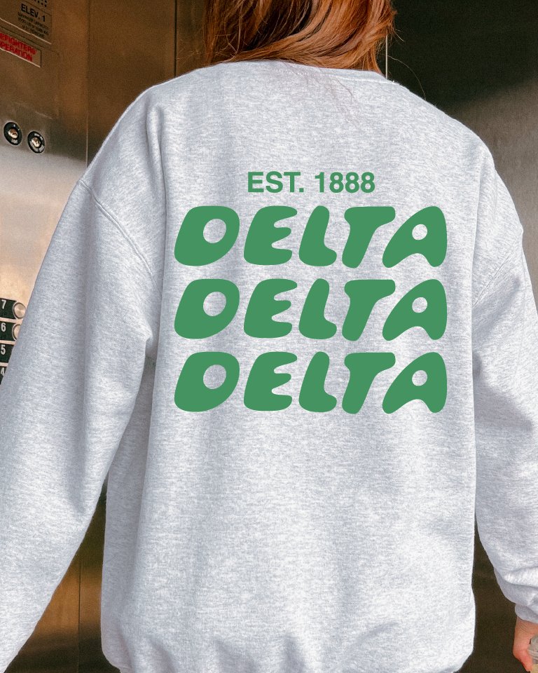 Delta Delta Delta Bubble Font Sorority Crewneck Sweatshirt | Tri Delta Trendy Sweatshirt | Big Little Gift | Recruitment Gift