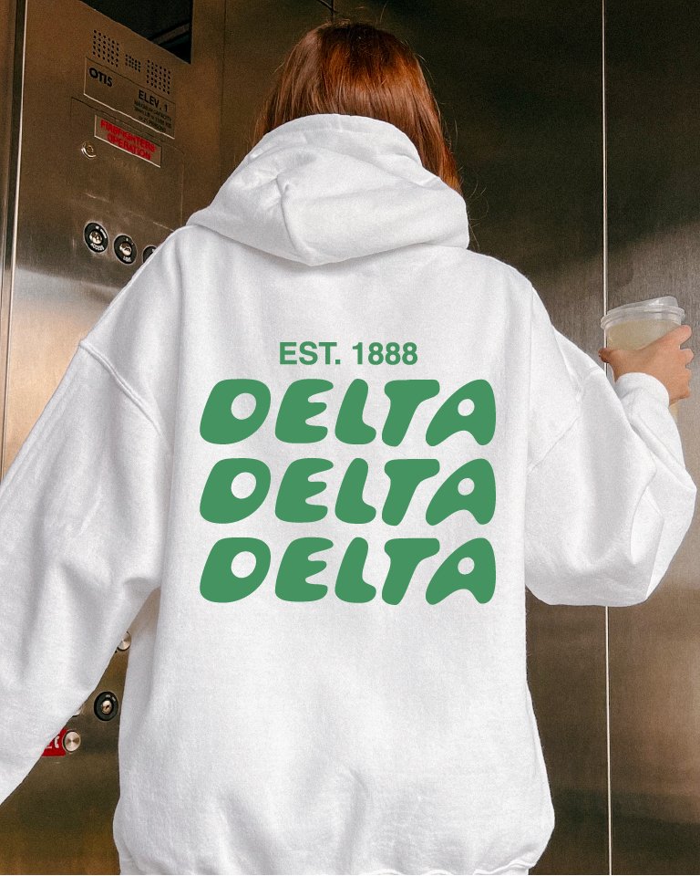 Delta Delta Delta Bubble Font Sorority Hoodie | Tri Delta Trendy Sweatshirt | Big Little Gift | Recruitment Gift