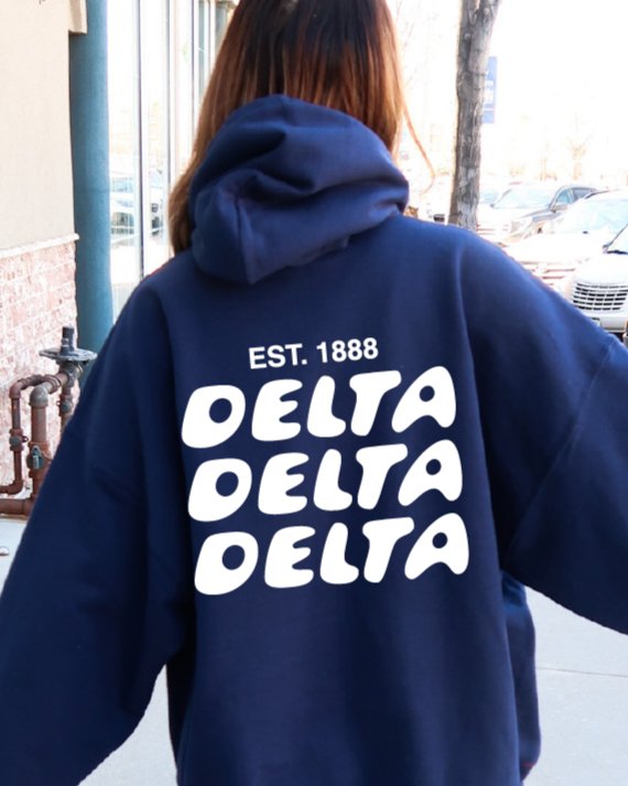 Delta Delta Delta Bubble Font Sorority Hoodie | Tri Delta Trendy Sweatshirt | Big Little Gift | Recruitment Gift