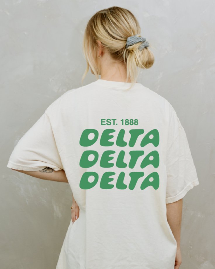 Delta Delta Delta Bubble Letter T-Shirt | Tri Delta Trendy College Greek Custom Oversized Shirt | Big Little Sorority T Shirt Gift