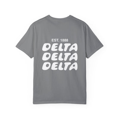 Delta Delta Delta Bubble Letter T-Shirt | Tri Delta Trendy College Greek Custom Oversized Shirt | Big Little Sorority T Shirt Gift