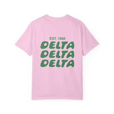 Delta Delta Delta Bubble Letter T-Shirt | Tri Delta Trendy College Greek Custom Oversized Shirt | Big Little Sorority T Shirt Gift