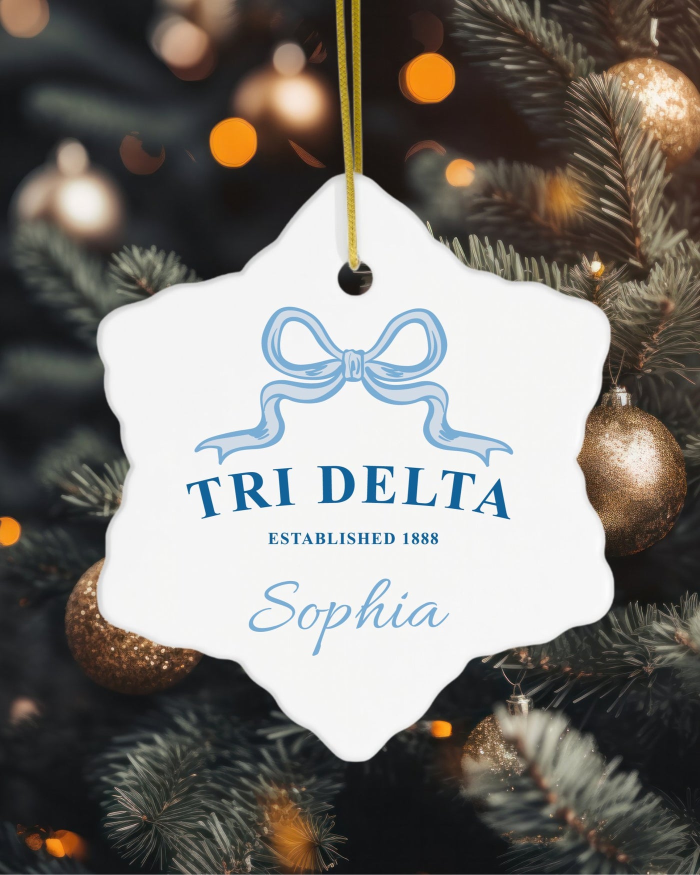 Delta Delta Delta Customizable Trendy Ribbon Ornament Gift | Tri Delta Holiday Christmas Gift | Sorority Ornament | Your Name