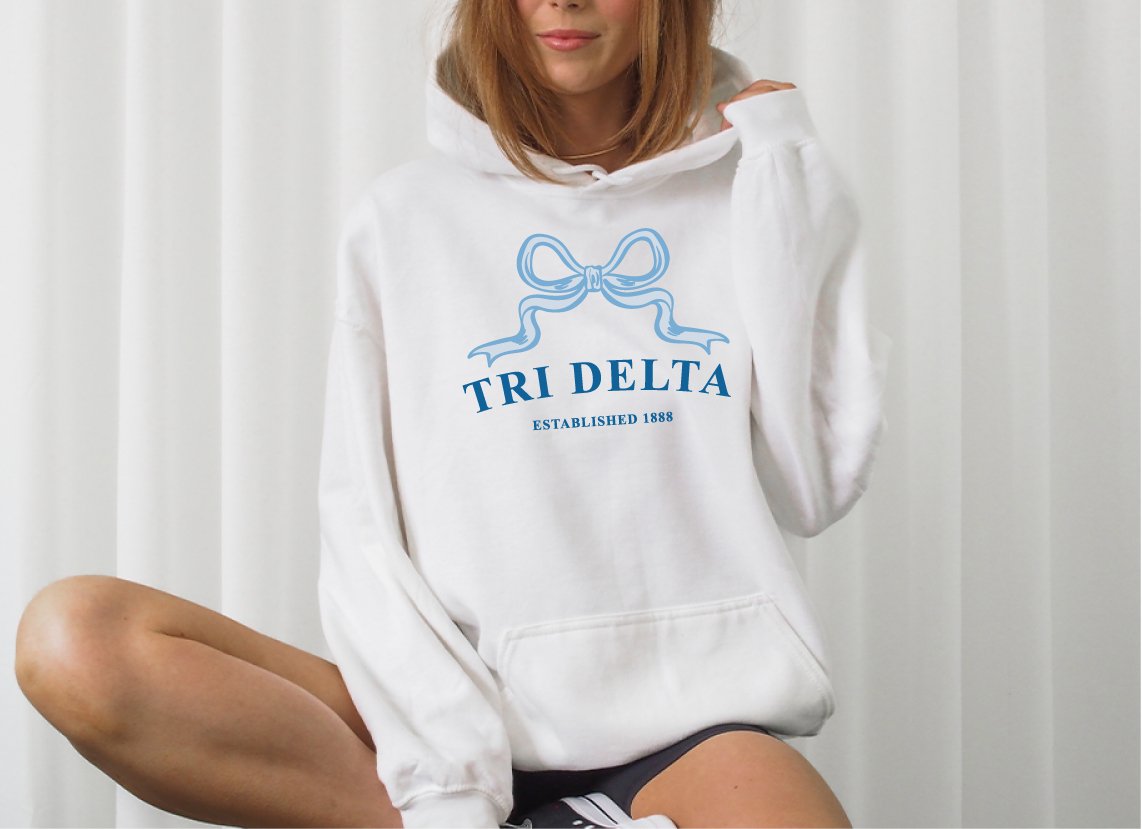 Delta Delta Delta Ribbon Sorority Hoodie | Tri Delta Trendy Sweatshirt Big Little Recruitment Gift