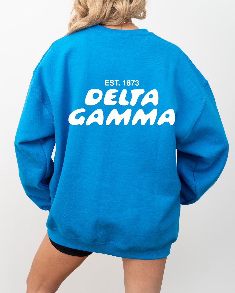 Delta Gamma Bubble Font Sorority Crewneck Sweatshirt | Dee Gee Trendy Sweatshirt | Big Little Gift | Recruitment Gift