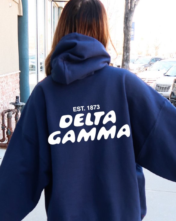 Delta Gamma Bubble Font Sorority Hoodie | Dee Gee Trendy Sweatshirt | Big Little Gift | Recruitment Gift