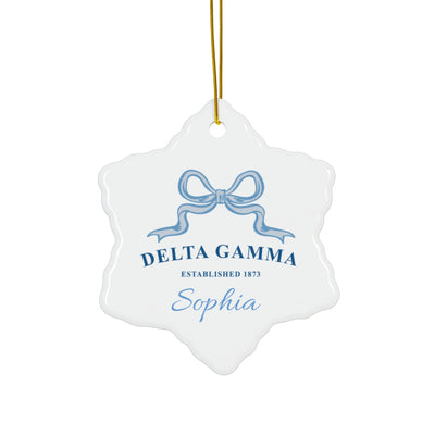 Delta Gamma Customizable Trendy Ribbon Ornament Gift | Dee Gee Holiday Christmas Gift | Sorority Ornament | Your Name