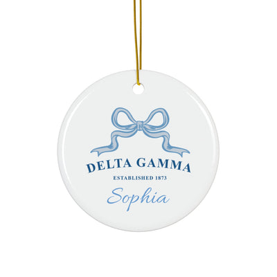 Delta Gamma Customizable Trendy Ribbon Ornament Gift | Dee Gee Holiday Christmas Gift | Sorority Ornament | Your Name