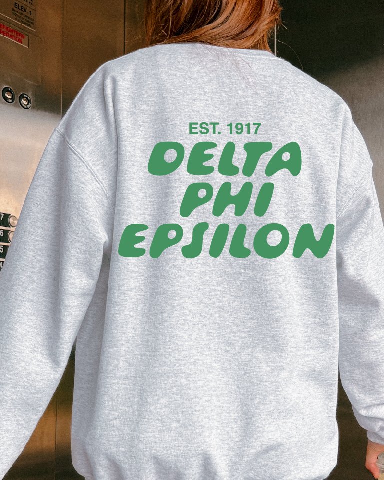 Delta Phi Epsilon Bubble Font Sorority Crewneck Sweatshirt | DPhiE Trendy Sweatshirt | Big Little Gift | Recruitment Gift