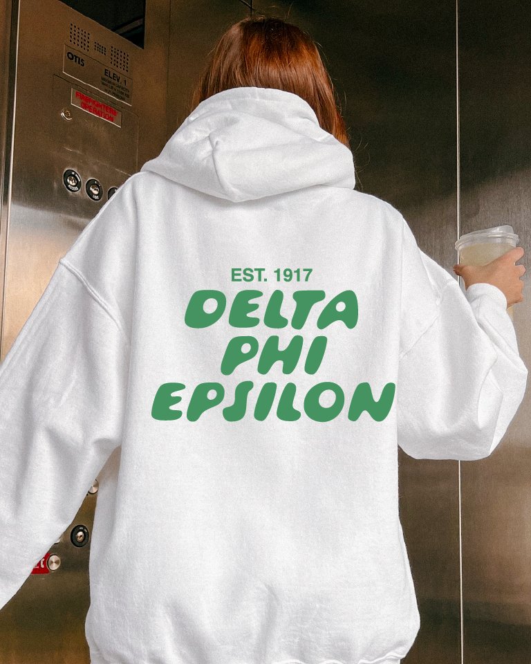 Delta Phi Epsilon Bubble Font Sorority Hoodie | DPhiE Trendy Sweatshirt | Big Little Gift | Recruitment Gift