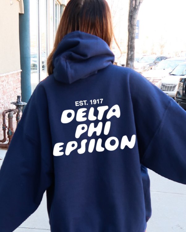 Delta Phi Epsilon Bubble Font Sorority Hoodie | DPhiE Trendy Sweatshirt | Big Little Gift | Recruitment Gift