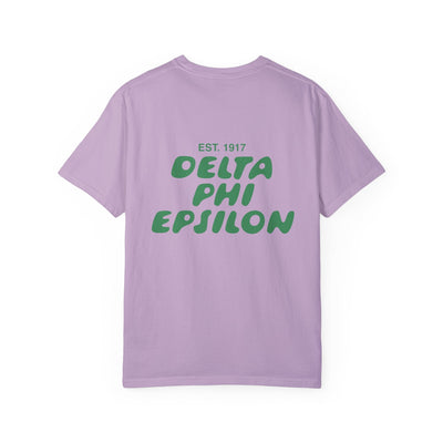 Delta Phi Epsilon Bubble Letter T-Shirt | DPhiE Trendy College Greek Custom Oversized Shirt | Big Little Sorority T Shirt Gift