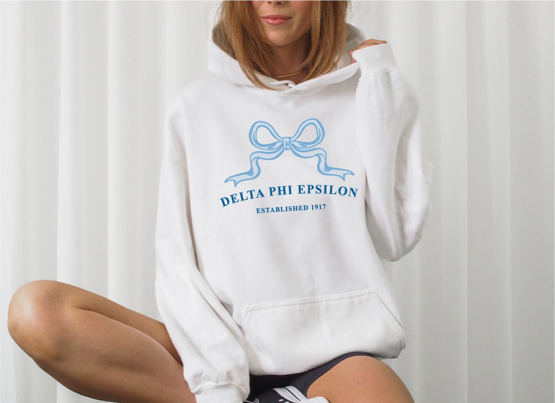 Delta Phi Epsilon Ribbon Sorority Hoodie | DPhiE Trendy Sweatshirt Big Little Recruitment Gift