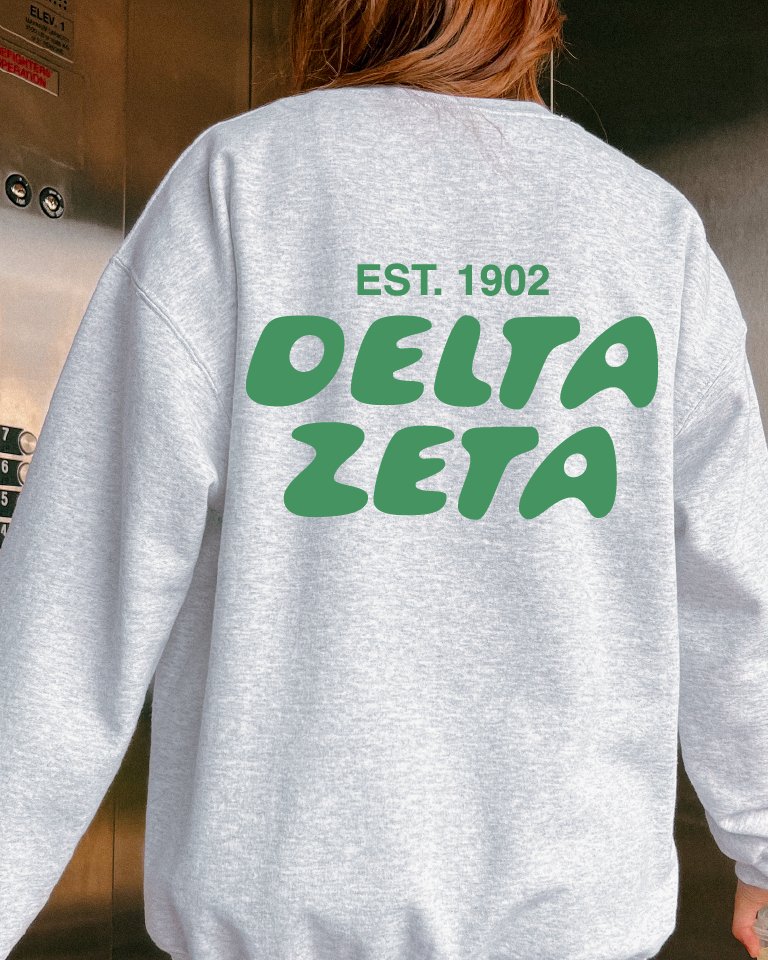 Delta Zeta Bubble Font Sorority Crewneck Sweatshirt | Dee Zee Trendy Sweatshirt | Big Little Gift | Recruitment Gift