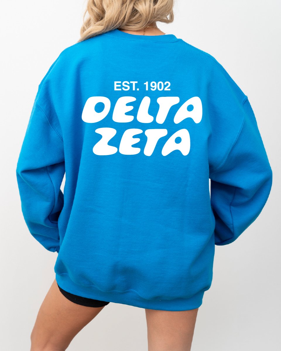 Delta Zeta Bubble Font Sorority Crewneck Sweatshirt | Dee Zee Trendy Sweatshirt | Big Little Gift | Recruitment Gift