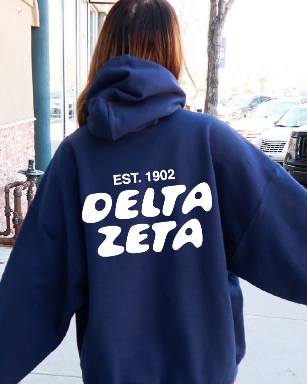 Delta Zeta Bubble Font Sorority Hoodie | Dee Zee Trendy Sweatshirt | Big Little Gift | Recruitment Gift