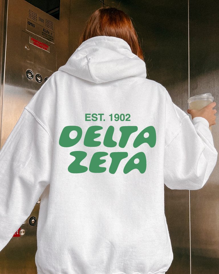 Delta Zeta Bubble Font Sorority Hoodie | Dee Zee Trendy Sweatshirt | Big Little Gift | Recruitment Gift