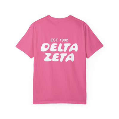 Delta Zeta Bubble Letter T-Shirt | Dee Zee Trendy College Greek Custom Oversized Shirt | Big Little Sorority T Shirt Gift