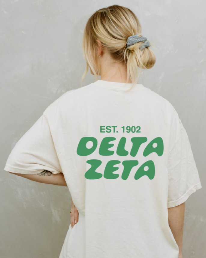 Delta Zeta Bubble Letter T-Shirt | Dee Zee Trendy College Greek Custom Oversized Shirt | Big Little Sorority T Shirt Gift