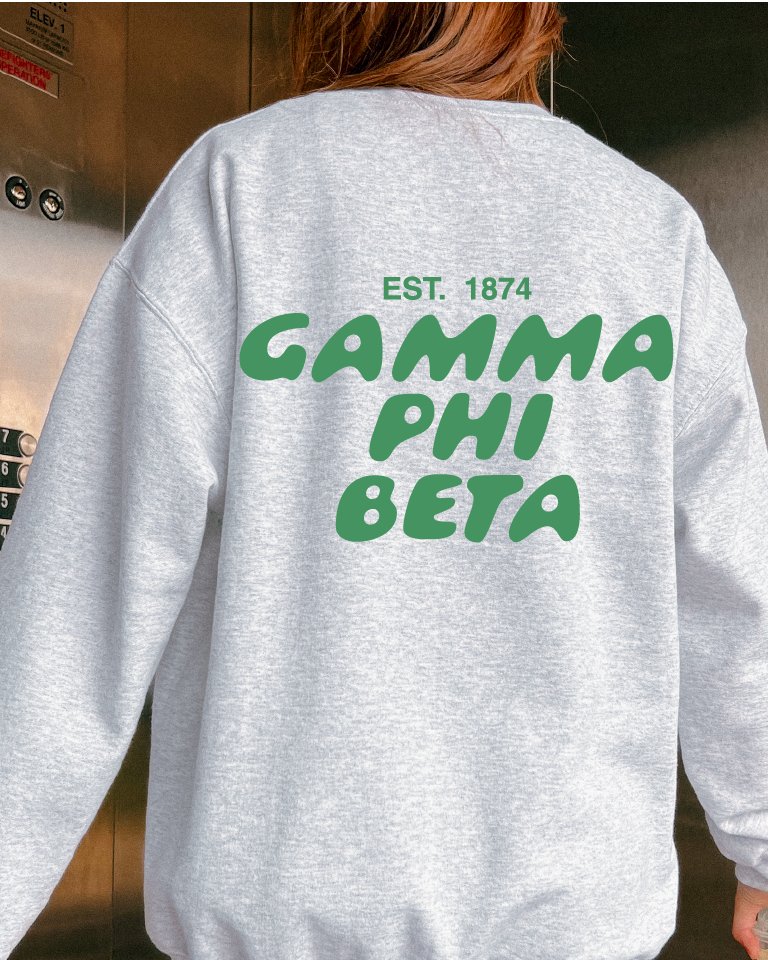 Gamma Phi Beta Bubble Font Sorority Crewneck Sweatshirt | Gamma Phi GPhi Trendy Sweatshirt | Big Little Gift | Recruitment Gift