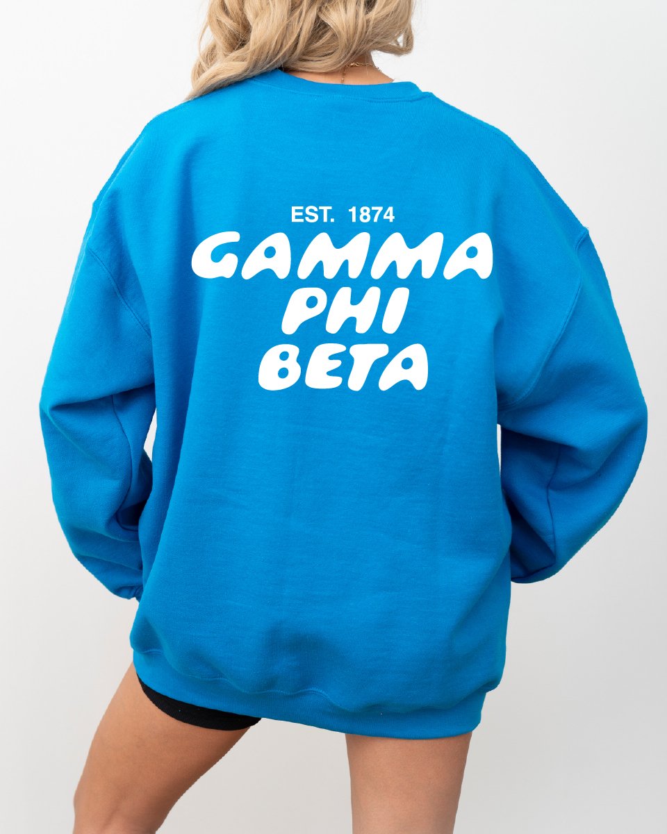 Gamma Phi Beta Bubble Font Sorority Crewneck Sweatshirt | Gamma Phi GPhi Trendy Sweatshirt | Big Little Gift | Recruitment Gift