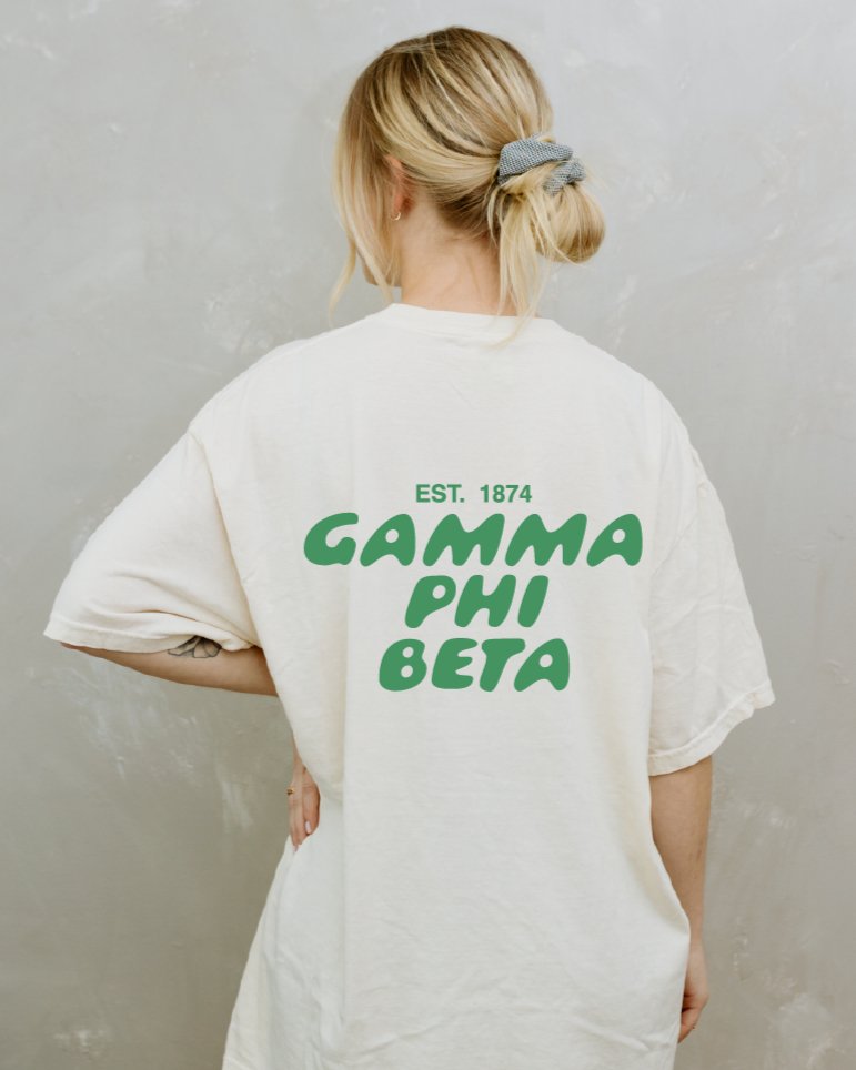 Gamma Phi Beta Bubble Letter T-Shirt | GPhi Trendy College Greek Custom Oversized Shirt | Big Little Sorority T Shirt Gift