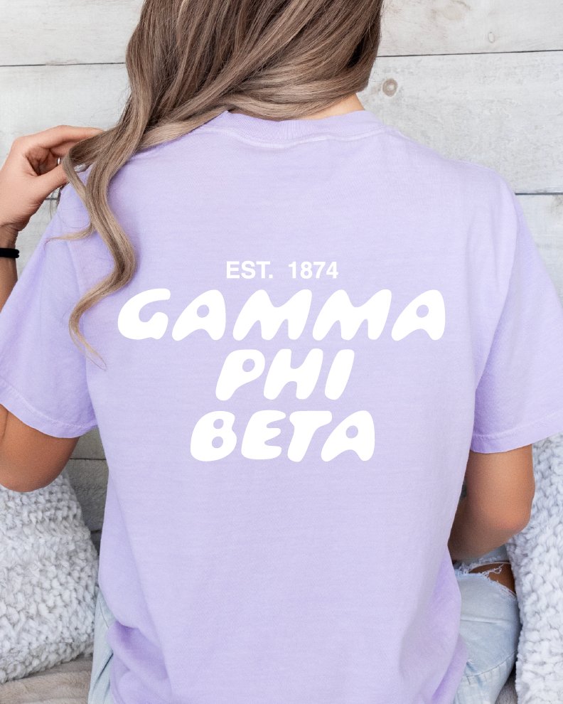 Gamma Phi Beta Bubble Letter T-Shirt | GPhi Trendy College Greek Custom Oversized Shirt | Big Little Sorority T Shirt Gift