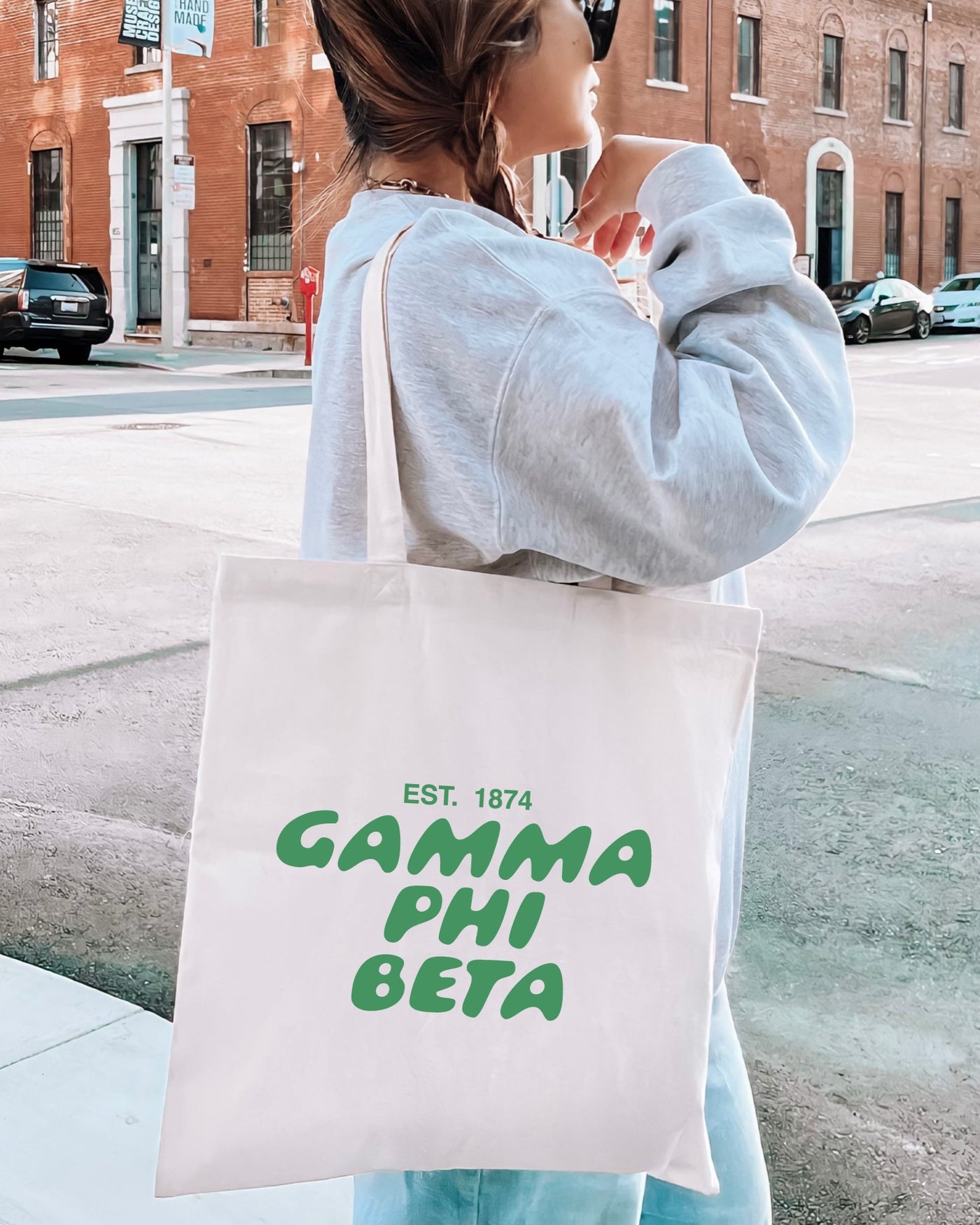 Gamma Phi Beta Bubble Text Trendy Tote Bag | GPhi College Sorority Beach Bag | Big Little Gift