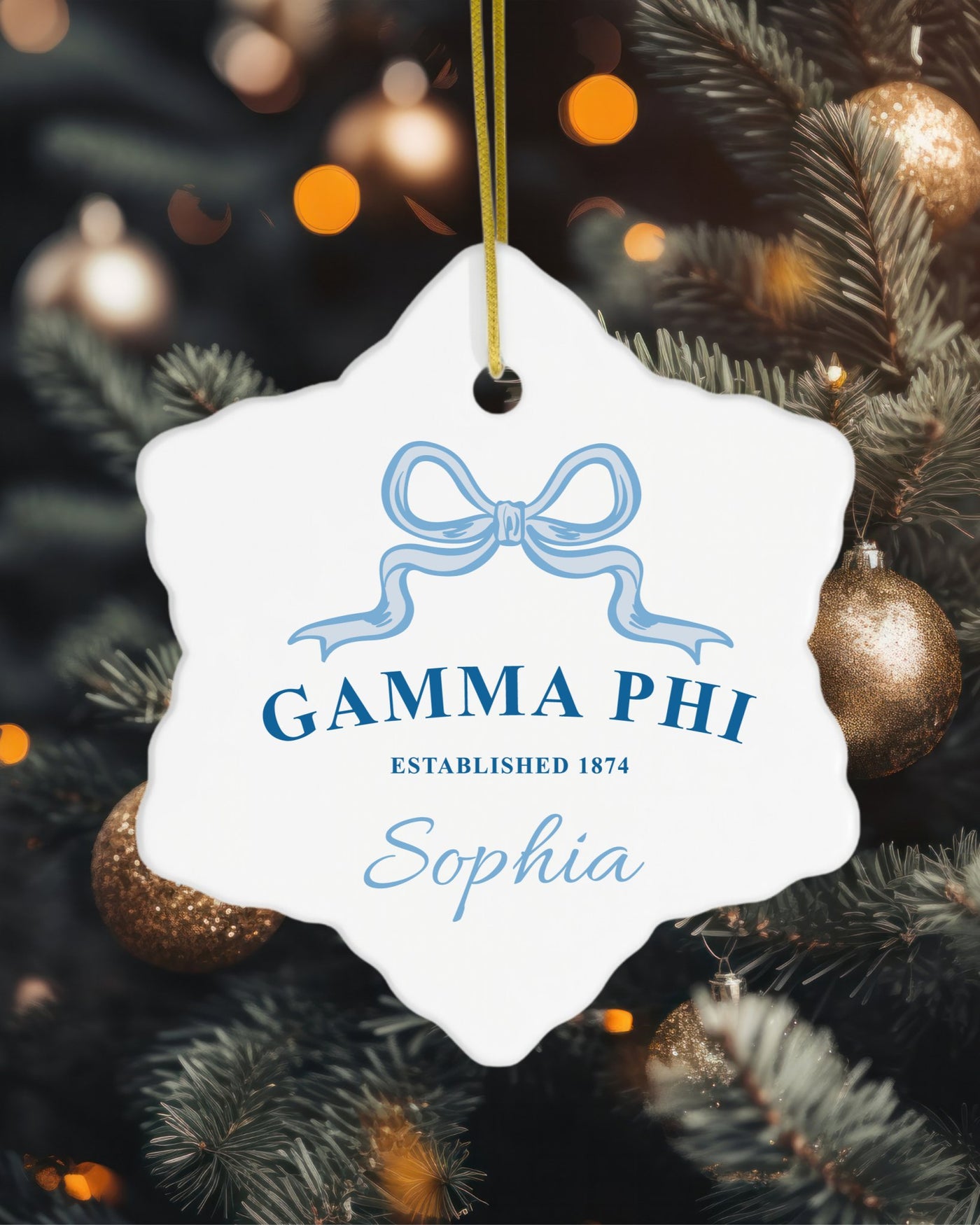 Gamma Phi Beta Customizable Trendy Ribbon Ornament Gift | GPhi Holiday Christmas Gift | Sorority Ornament | Your Name