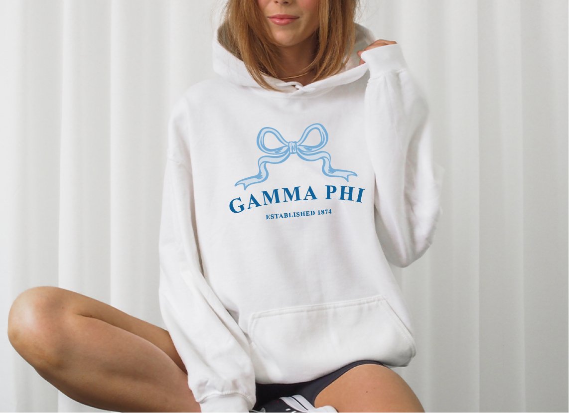 Gamma Phi Beta Ribbon Sorority Hoodie | GPhi Trendy Sweatshirt Big Little Recruitment Gift