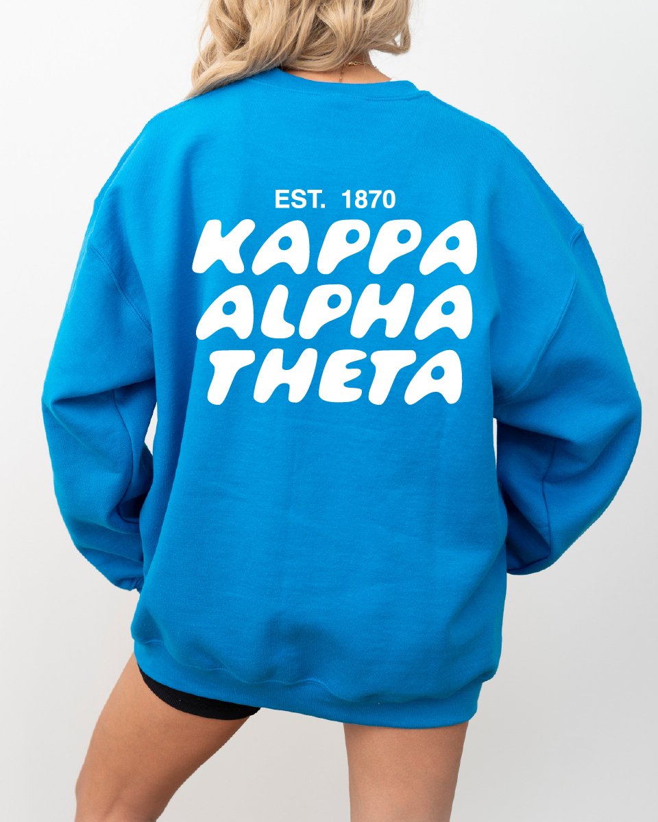 Kappa Alpha Theta Bubble Font Sorority Crewneck Sweatshirt | Theta Trendy Sweatshirt | Big Little Gift | Recruitment Gift