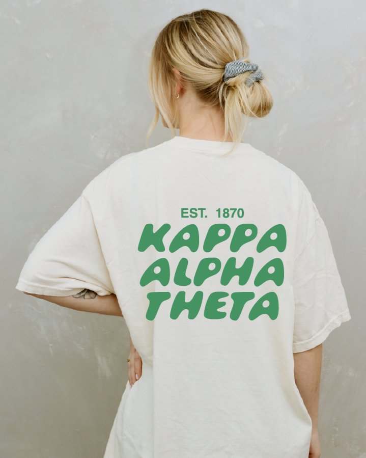 Kappa Alpha Theta Bubble Letter T-Shirt | Theta Trendy College Greek Custom Oversized Shirt | Big Little Sorority T Shirt Gift