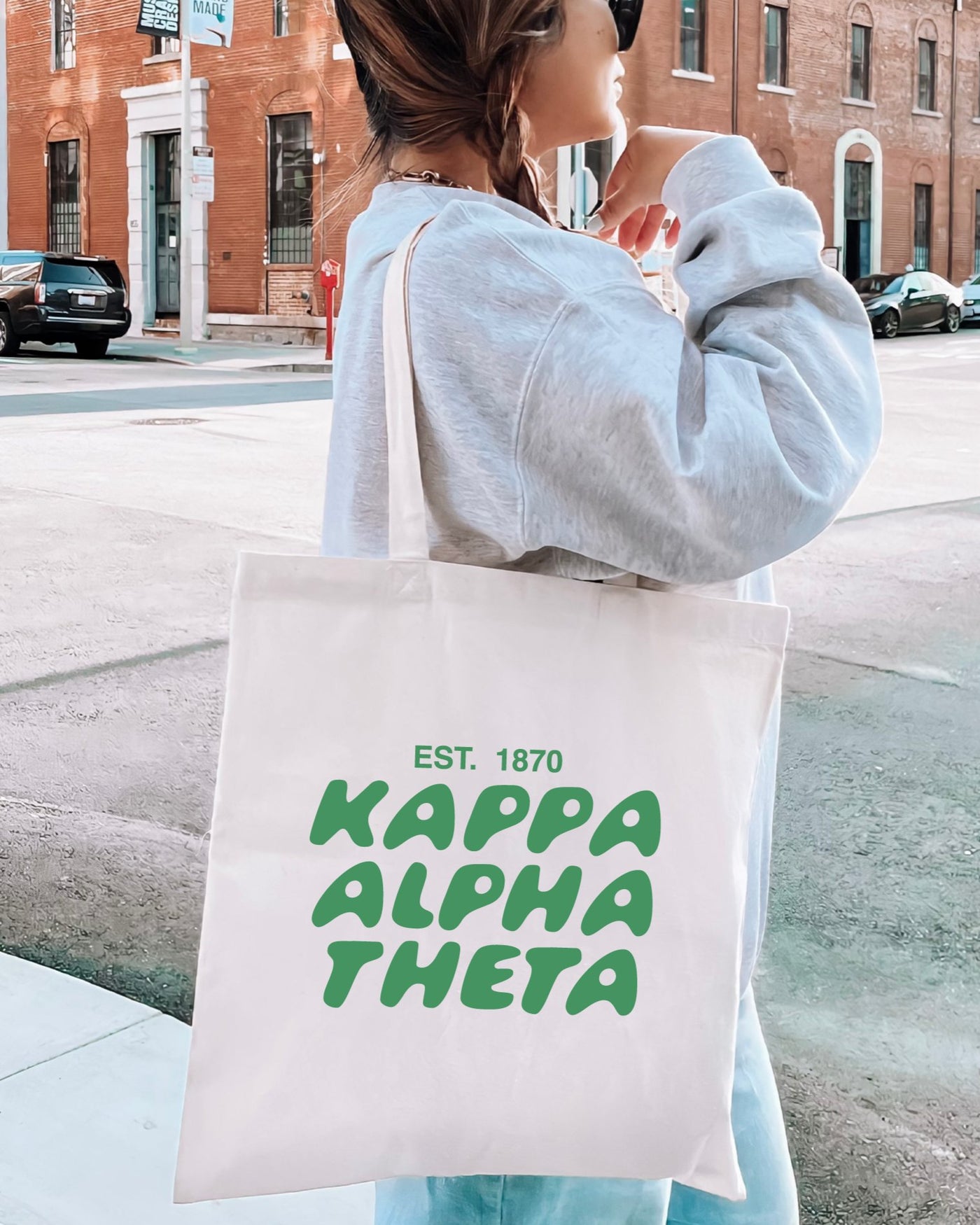 Kappa Alpha Theta Bubble Text Trendy Tote Bag | Theta College Sorority Beach Bag | Big Little Gift