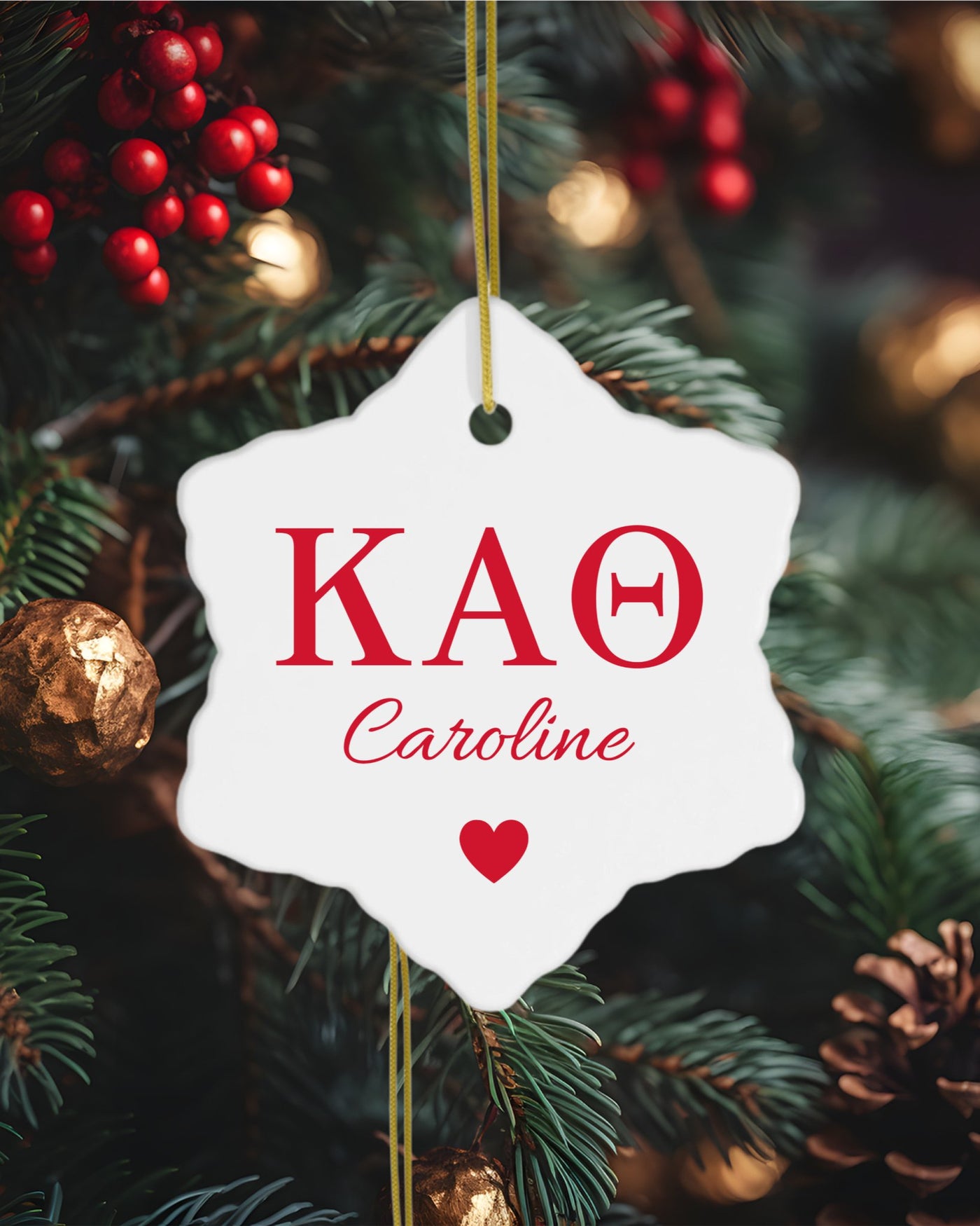 Kappa Alpha Theta Customizable Trendy Red Letter Ornament Gift | Theta Holiday Christmas Gift | Sorority Ornament | Your Name