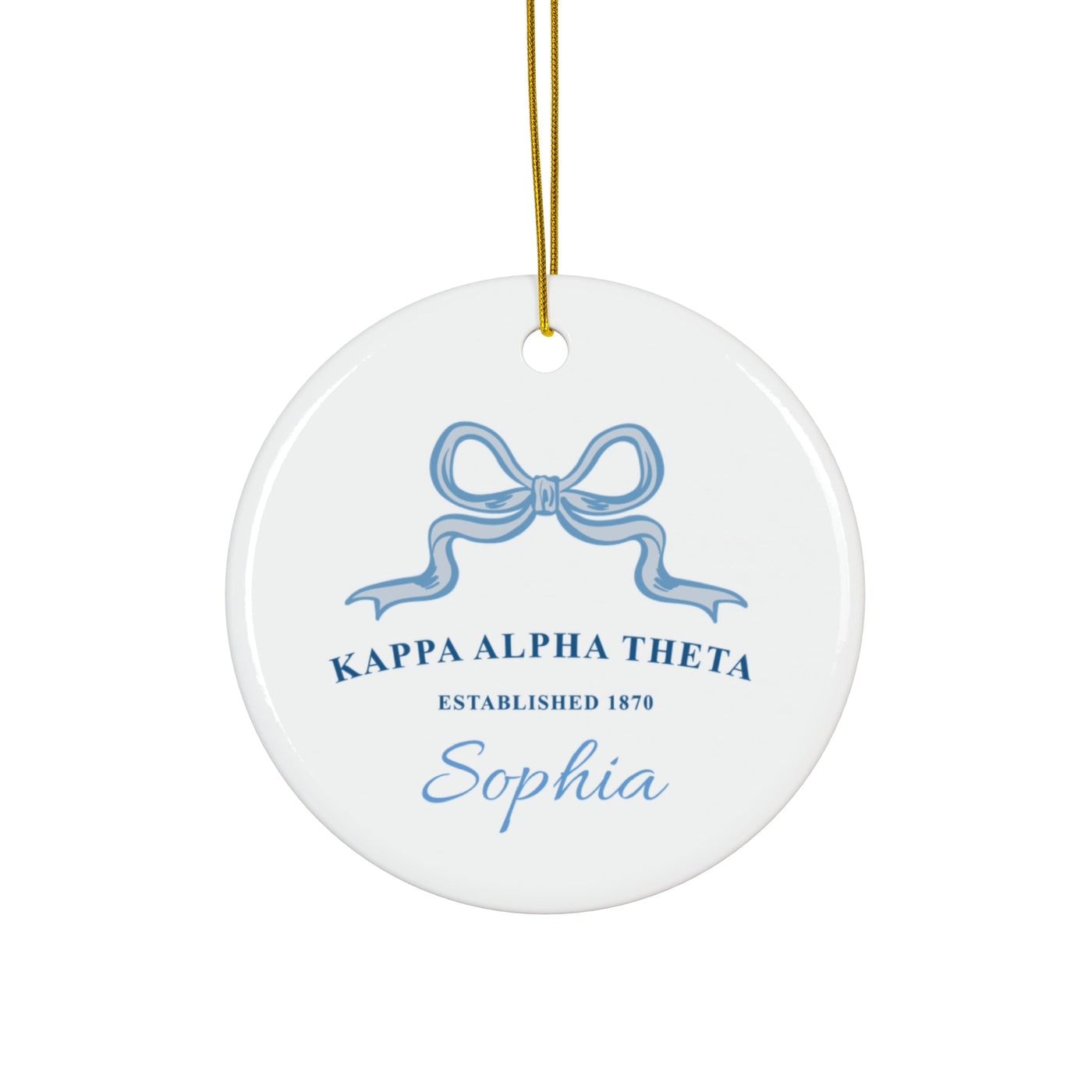 Kappa Alpha Theta Customizable Trendy Ribbon Ornament Gift | Theta Holiday Christmas Gift | Sorority Ornament | Your Name