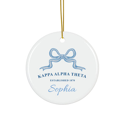 Kappa Alpha Theta Customizable Trendy Ribbon Ornament Gift | Theta Holiday Christmas Gift | Sorority Ornament | Your Name