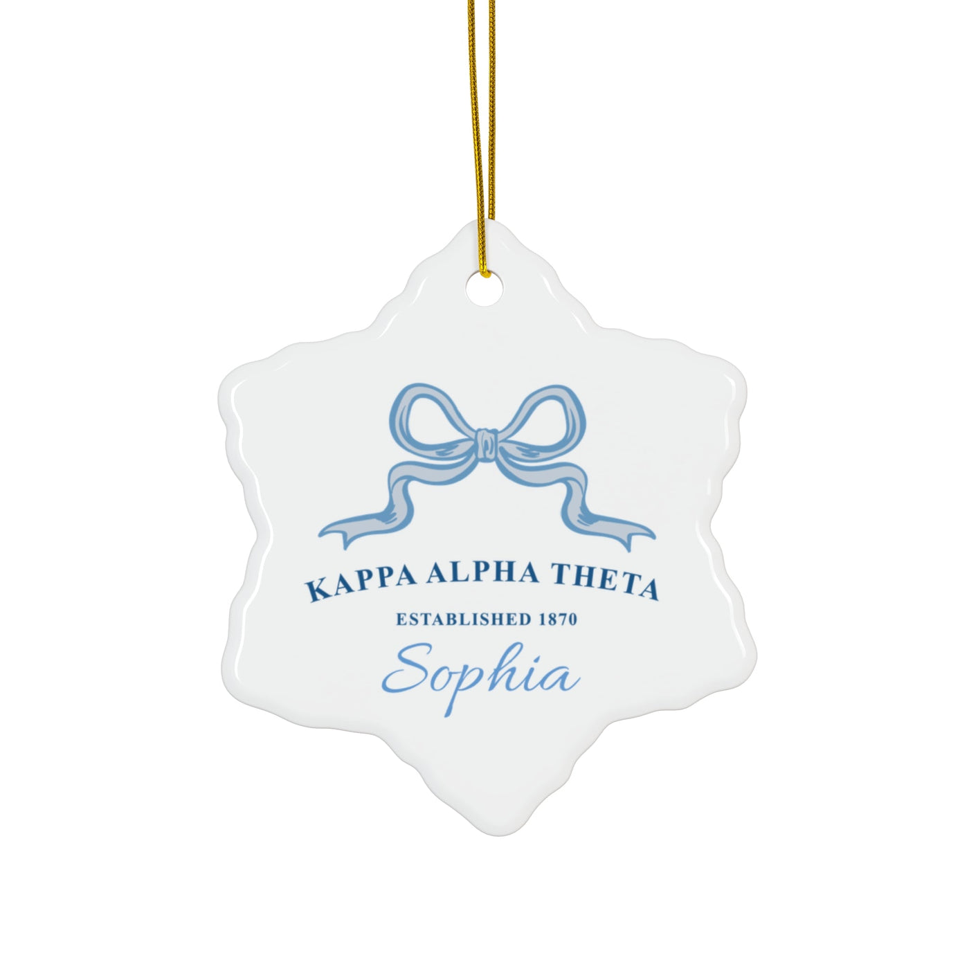 Kappa Alpha Theta Customizable Trendy Ribbon Ornament Gift | Theta Holiday Christmas Gift | Sorority Ornament | Your Name