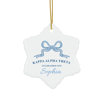 Kappa Alpha Theta Customizable Trendy Ribbon Ornament Gift | Theta Holiday Christmas Gift | Sorority Ornament | Your Name