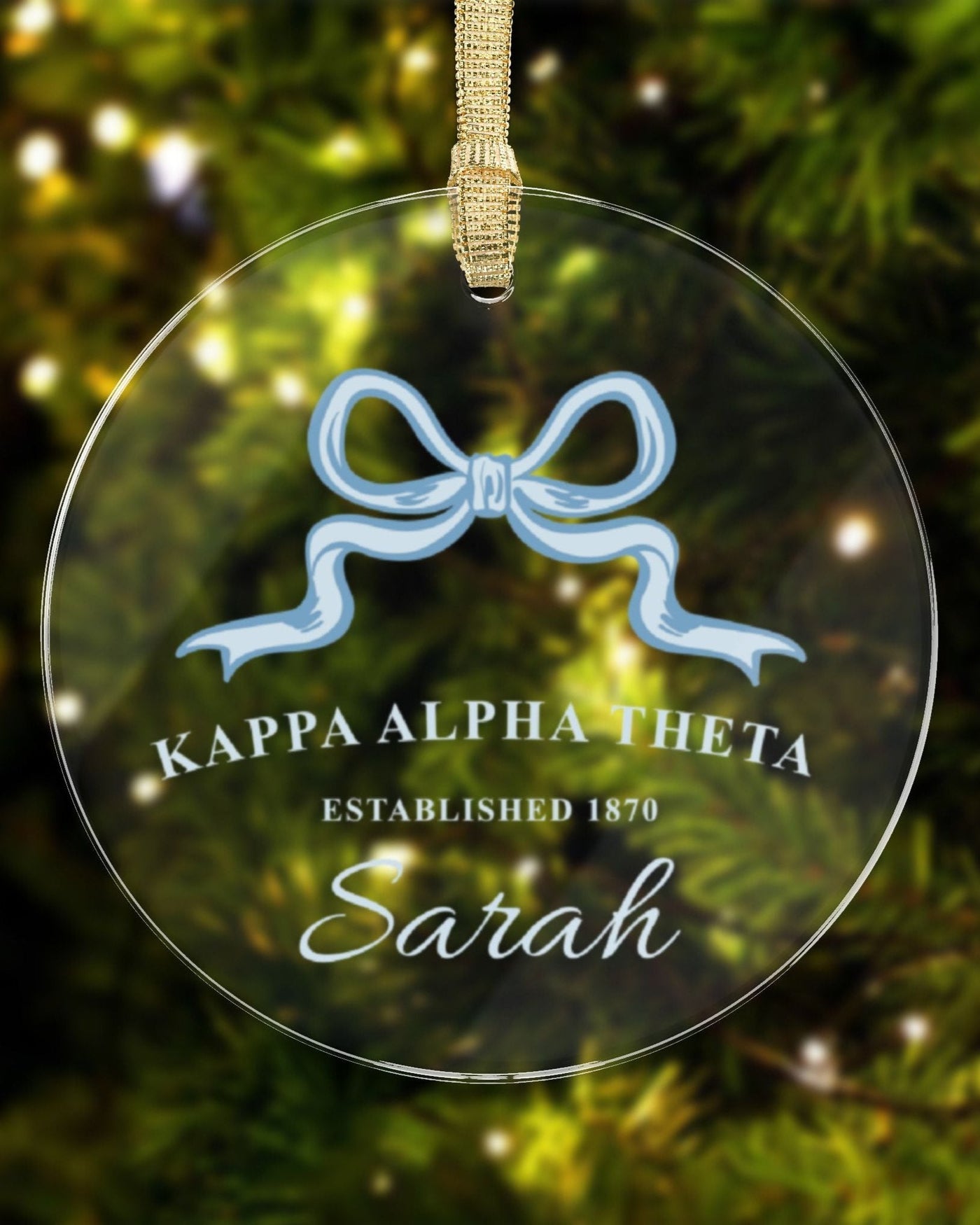 Kappa Alpha Theta Sorority Clear Ribbon Acrylic Ornament | Theta Customizable Christmas Gift | Custom Name Ornament