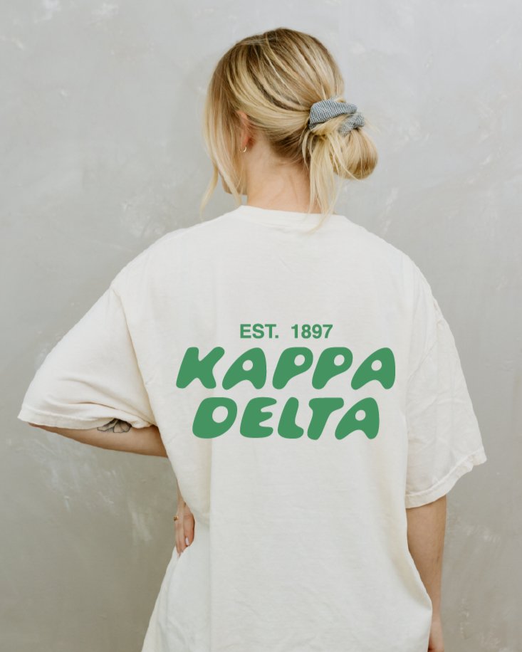 Kappa Delta Bubble Letter T-Shirt | Kay Dee Trendy College Greek Custom Oversized Shirt | Big Little Sorority T Shirt Gift